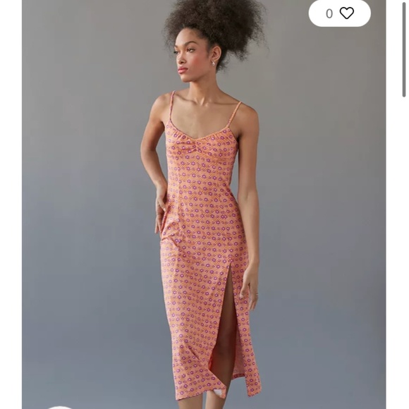 UO Floral 70s Arna Midi Slip Dress Purple Flower Floral Retro Slit Bow L LG